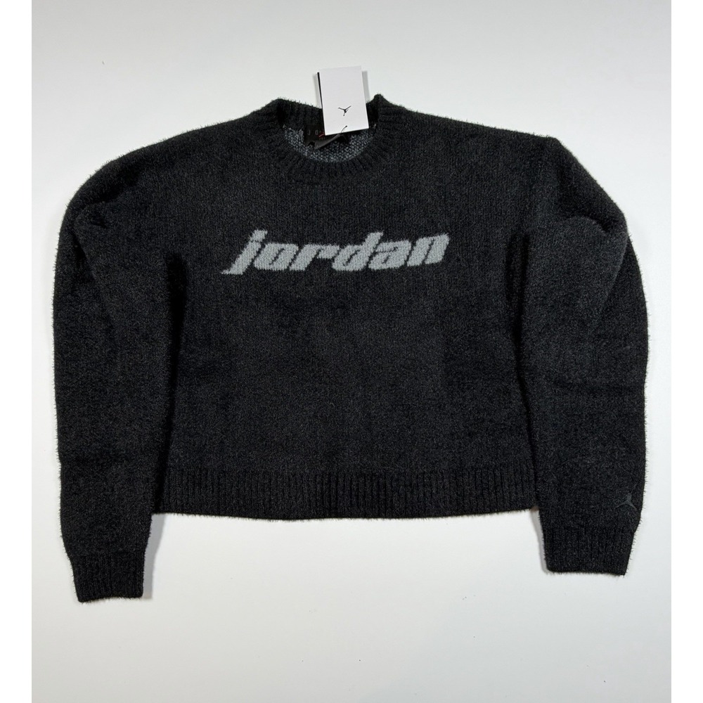 Nike Air Jordan Sweater Women's Size Small Black Smoke Gray Fuzzy Crewneck